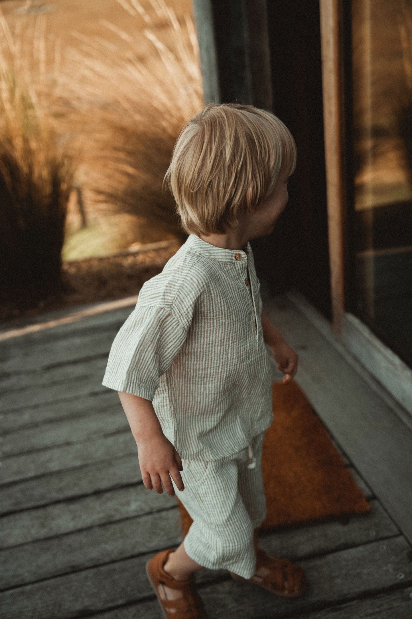 Striped Short Sleeved Shirt - Oatmeal