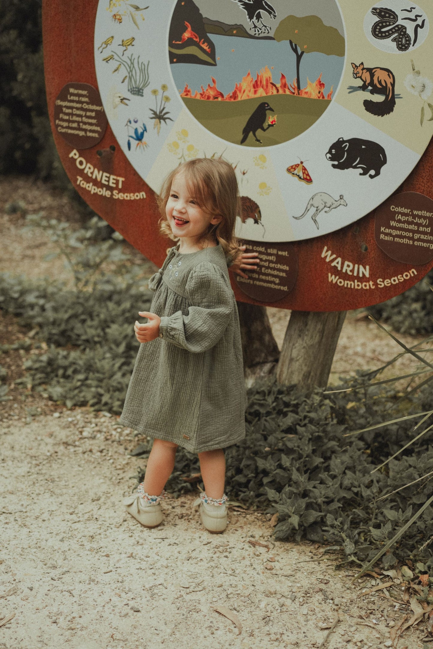 Long Sleeve Embroidered Dress - Olive Green