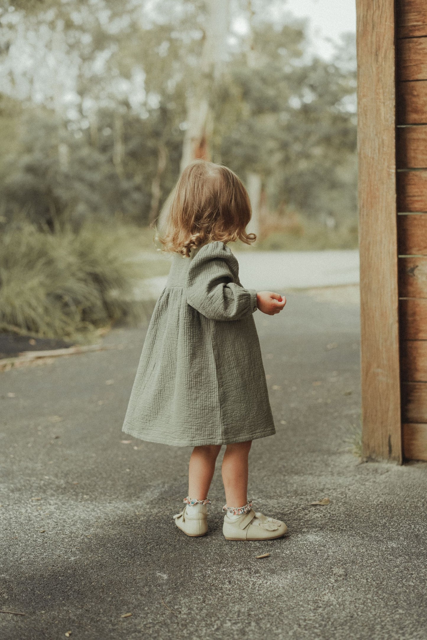 Long Sleeve Embroidered Dress - Olive Green