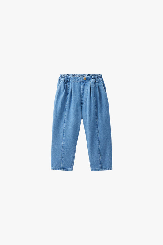 Vintage Denim Suspender Pants - Blue