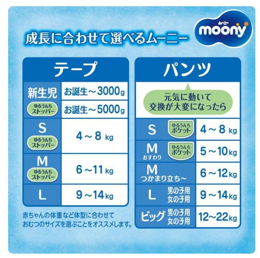 Moony Nappies Jumbo Pack Size L 54 Pack (9-14KG)