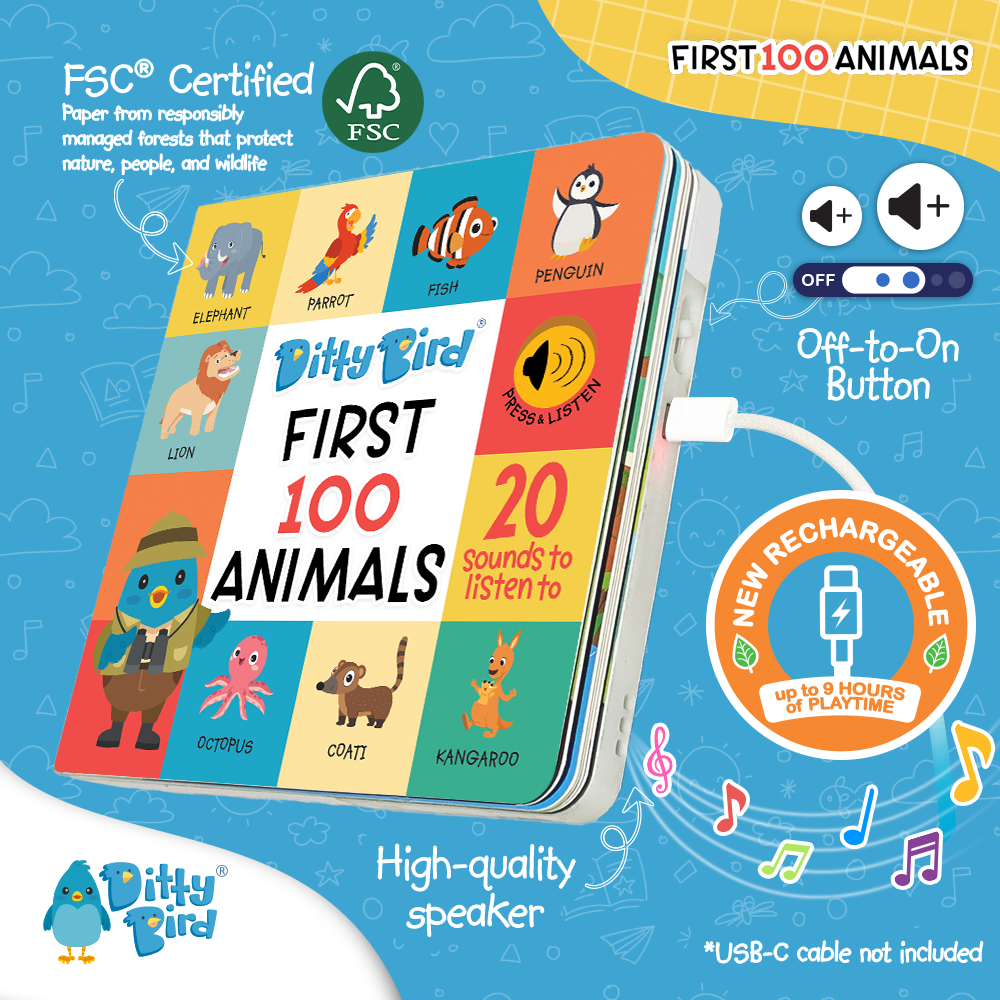 100 Animals Sound Book | USB-C Rechargeable