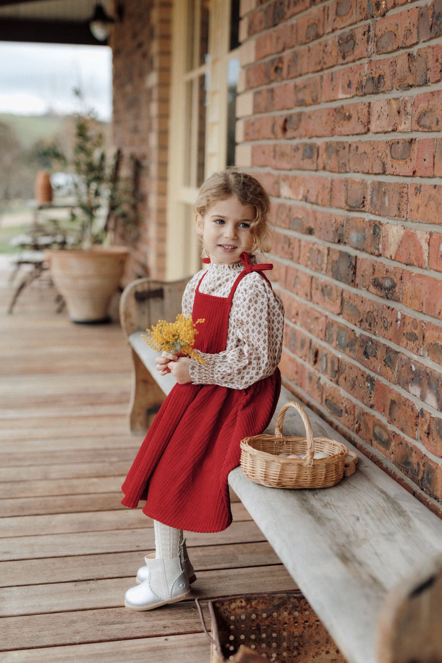 Bow Suspender Skirt - Cherry