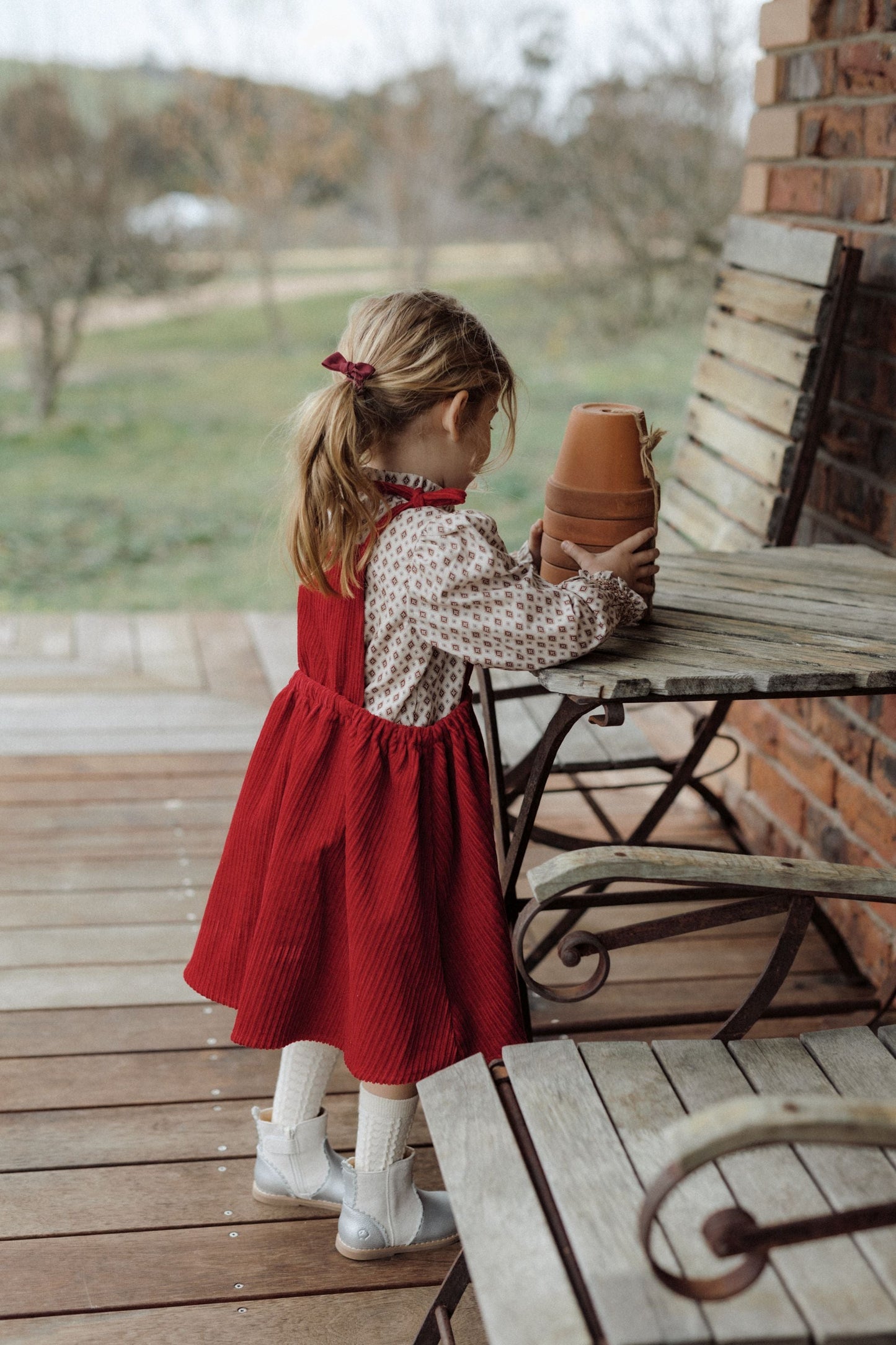 Bow Suspender Skirt - Cherry