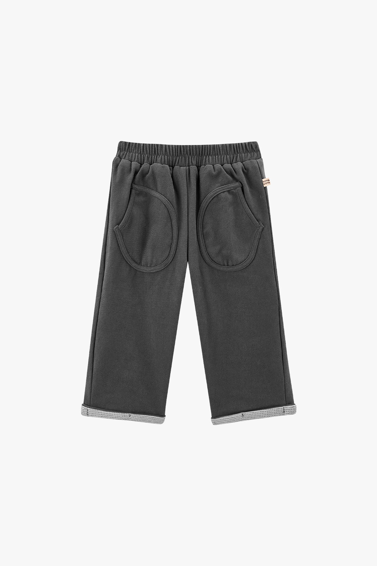 Charcoal Cuffed  Fleece Pants With Flap Pockets - Charcoal gray