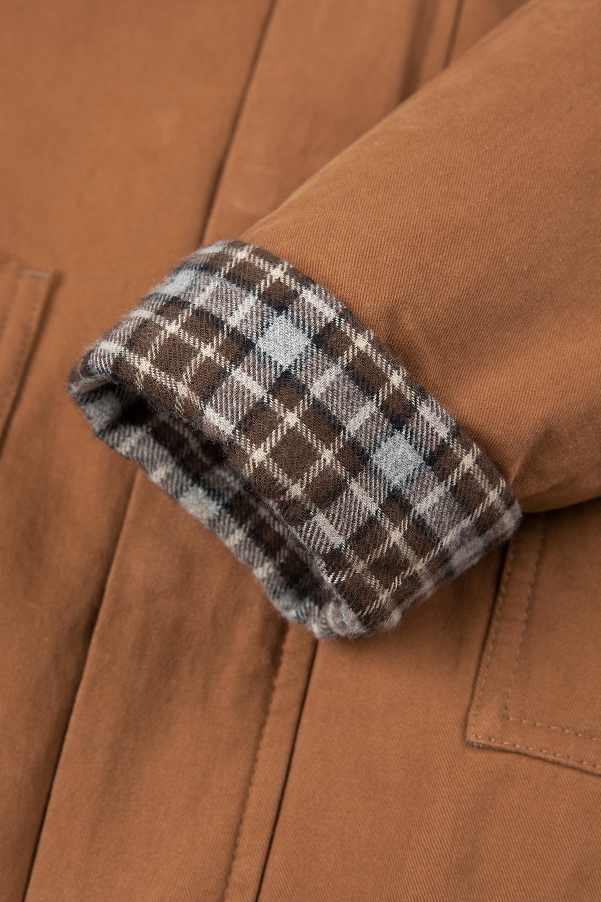 Chestnut Plaid Cotton Padded Jacket - Warm chestnut