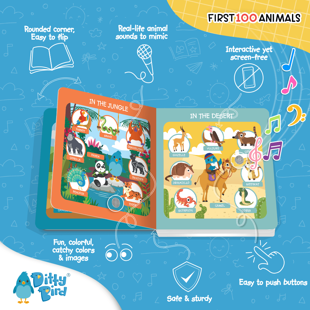 100 Animals Sound Book | USB-C Rechargeable