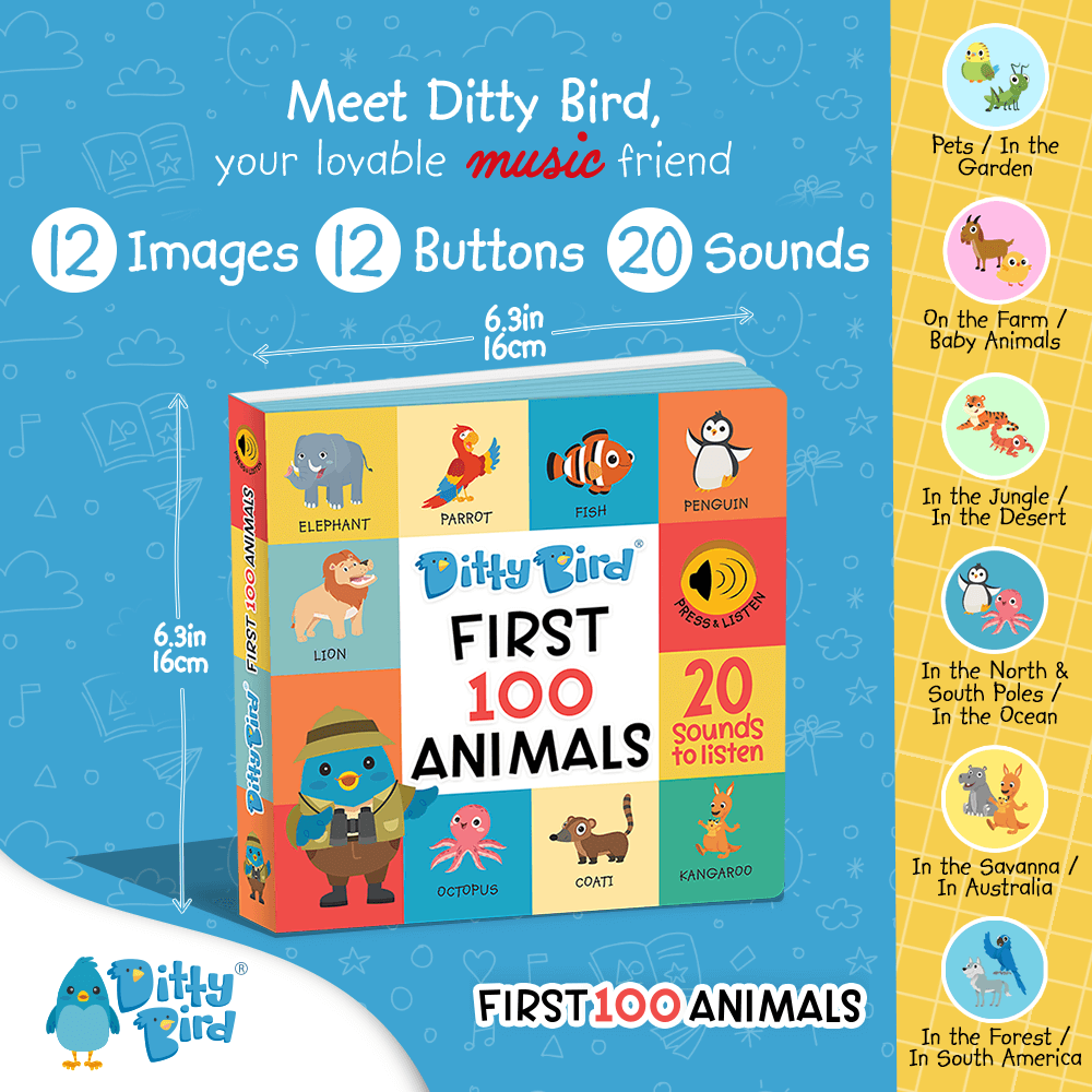 100 Animals Sound Book | USB-C Rechargeable