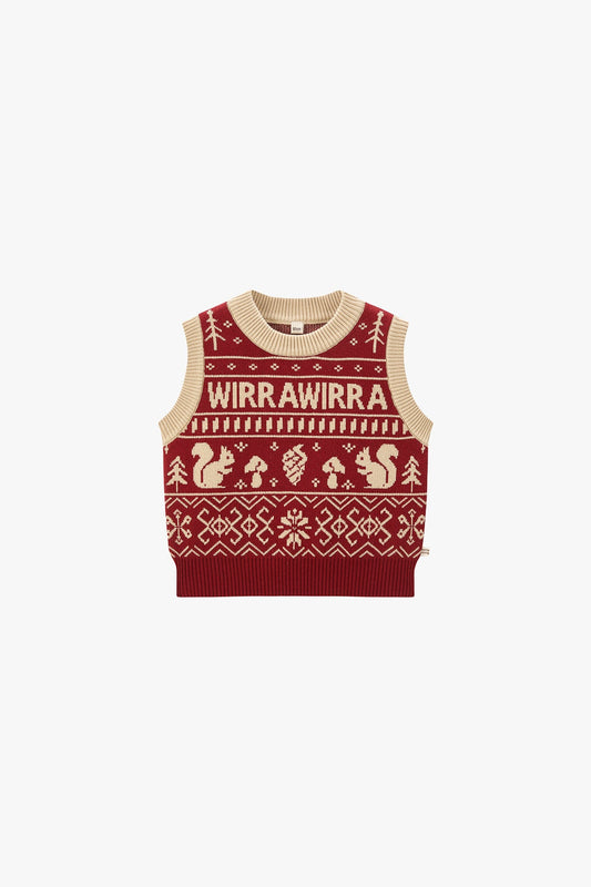 Forest Code Knitted Vest - berry red