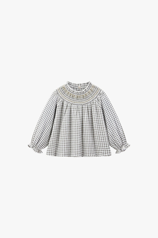 Forest Woven Smock Blouse - Olive Grey Check