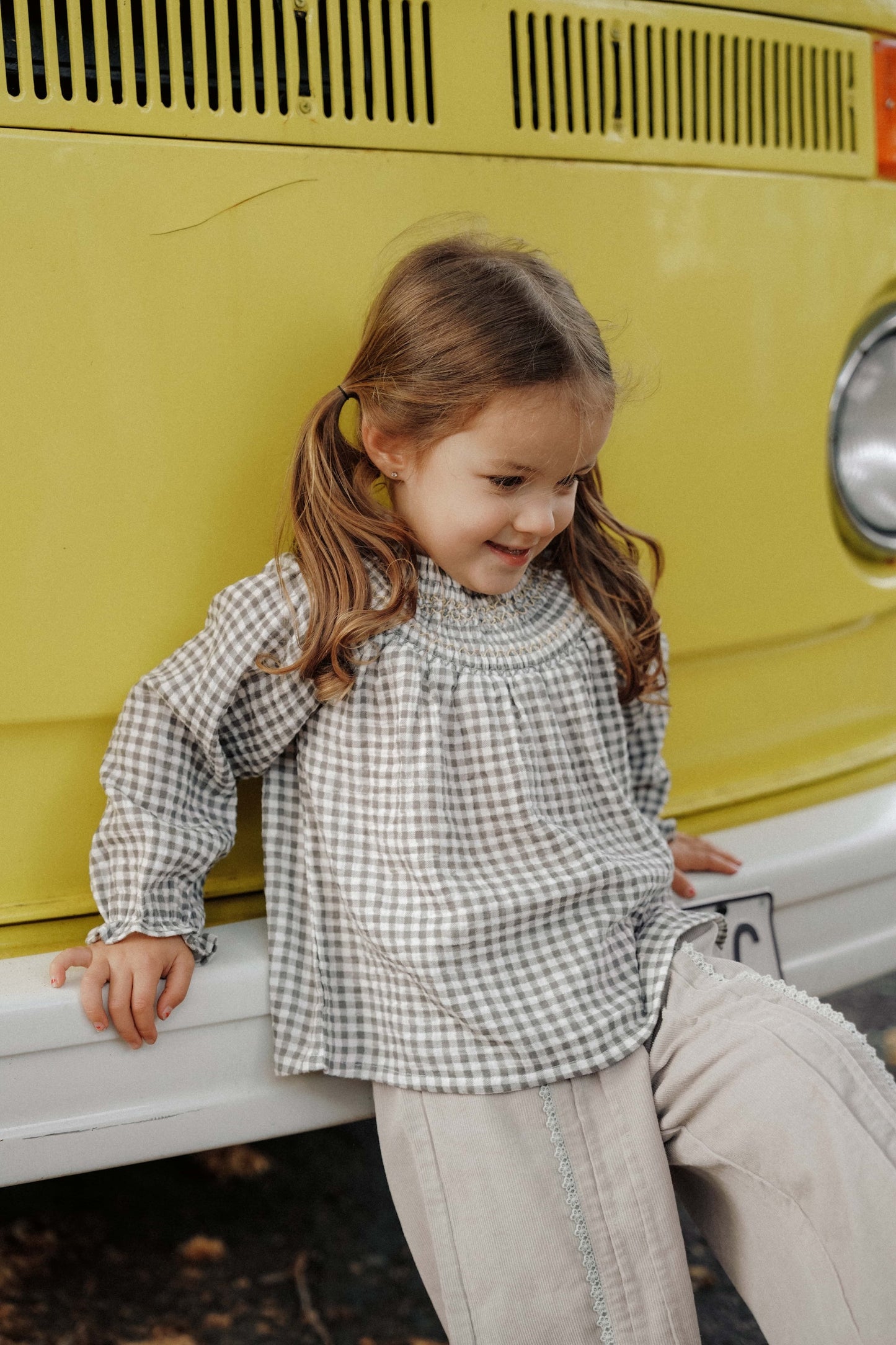 Forest Woven Smock Blouse - Olive Grey Check