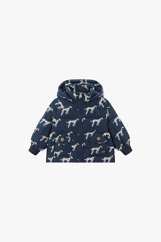 Latte Brown Down Jacket - Dark Night Blue