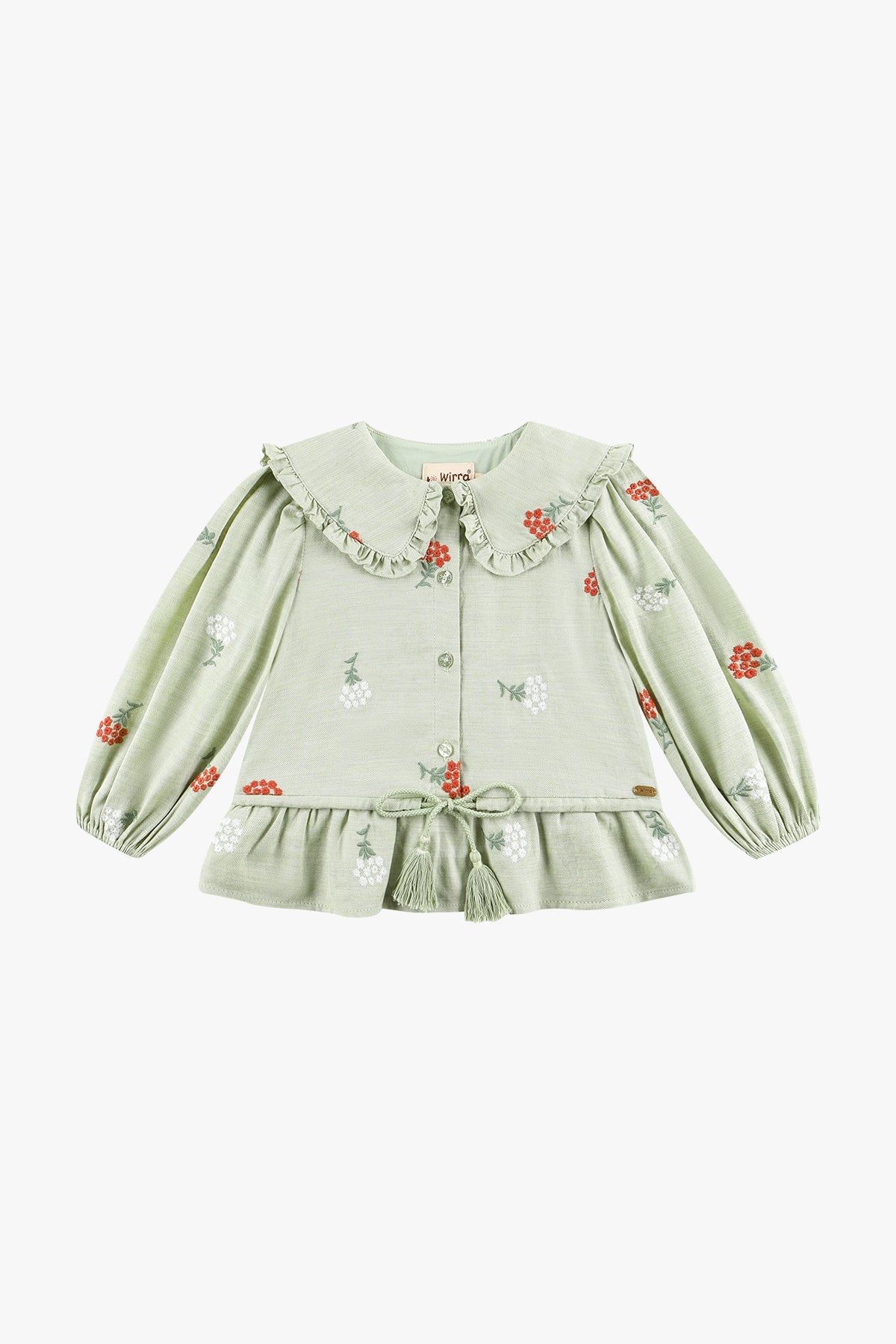 Long Sleeve Embroidered Blouse - Pale Green