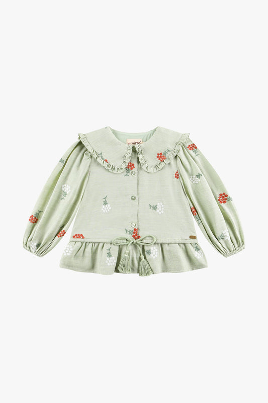 Long Sleeve Embroidered Blouse - Pale Green
