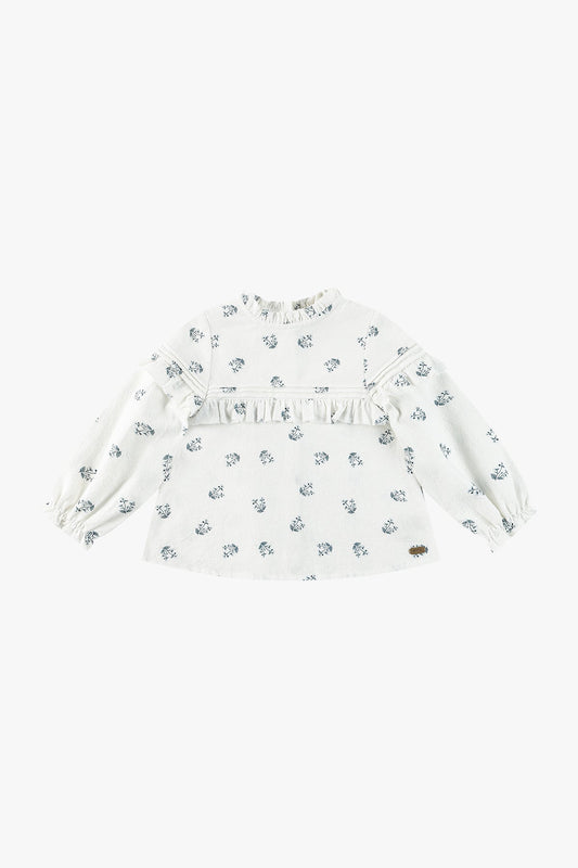 Long Sleeve Printed Blouse - Off-White