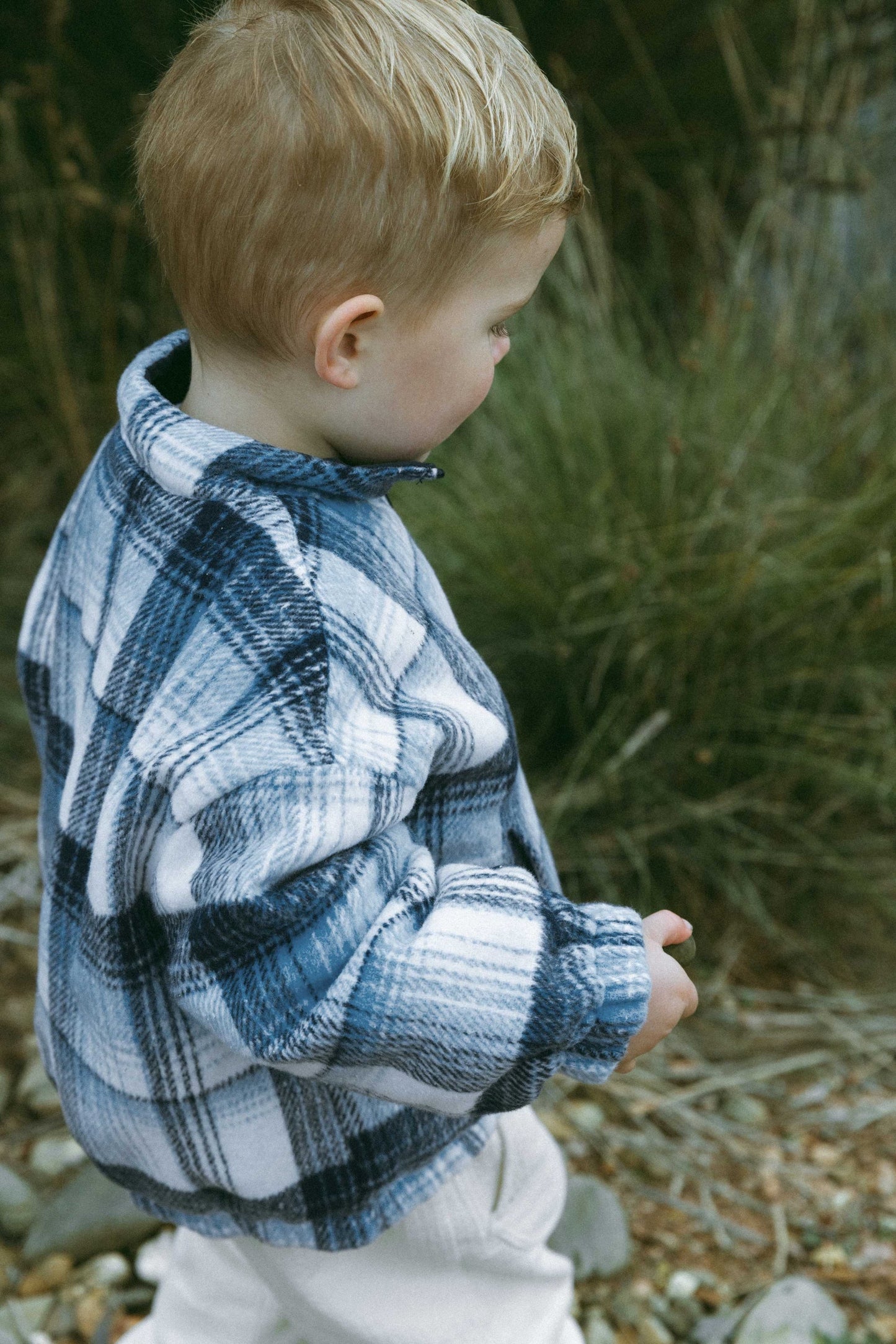 Retro Checkered Plush Jacket - Dark Night Blue