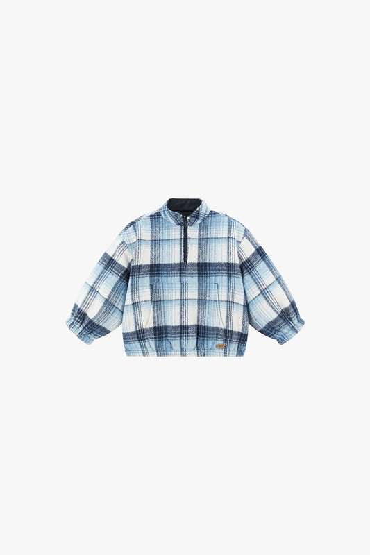 Retro Checkered Plush Jacket - Dark Night Blue
