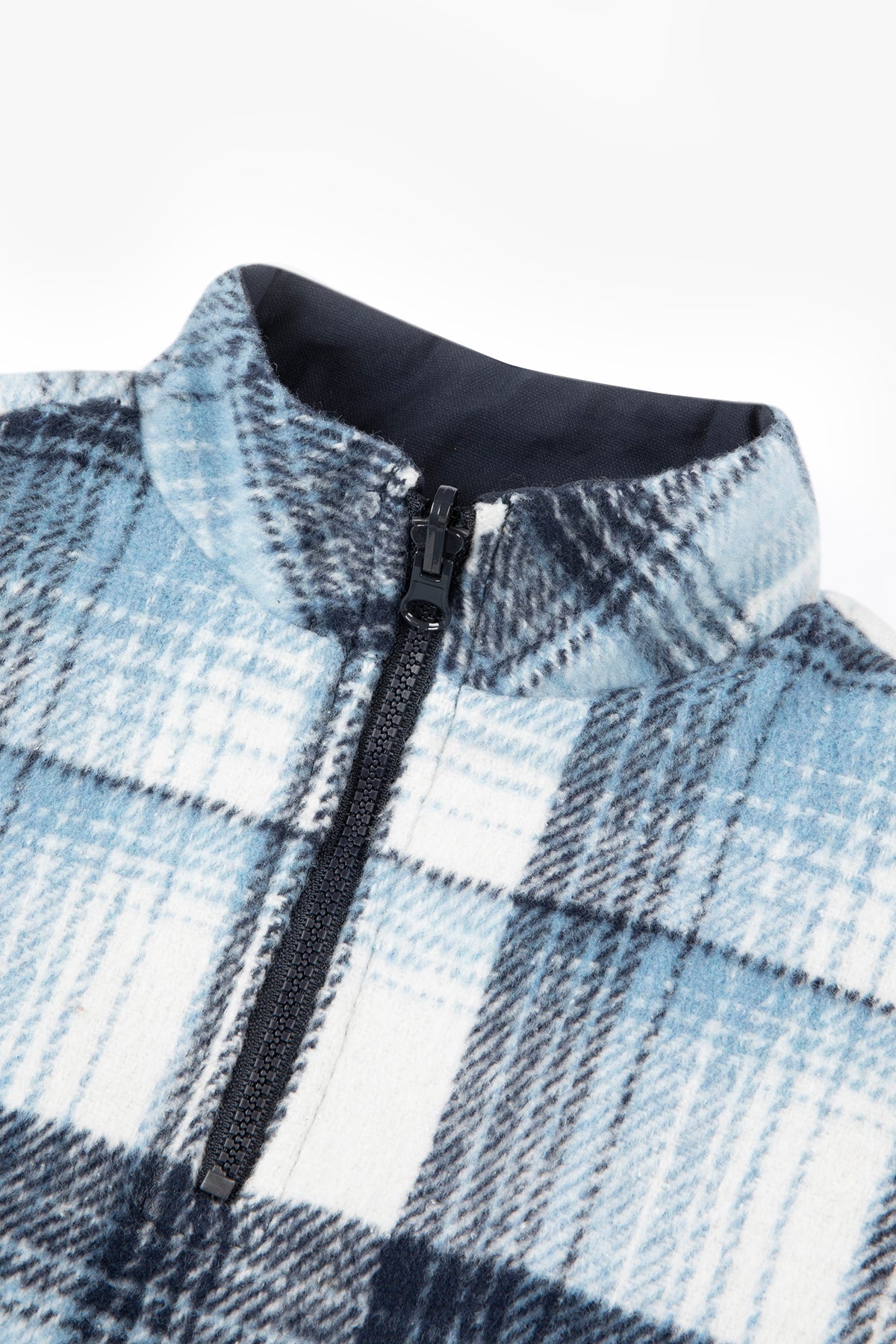 Retro Checkered Plush Jacket - Dark Night Blue