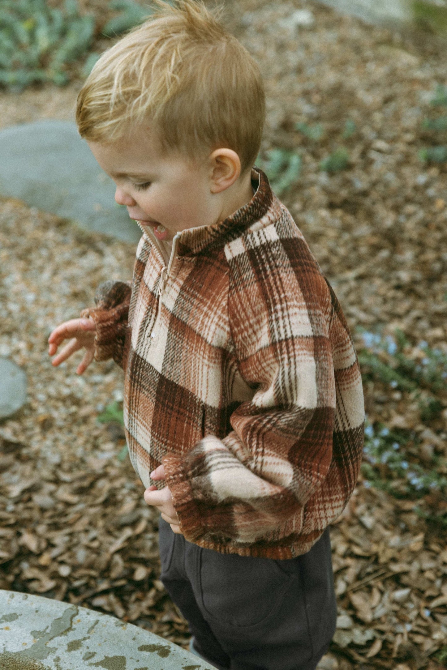 Retro Checkered Plush Jacket - Sunset Brown