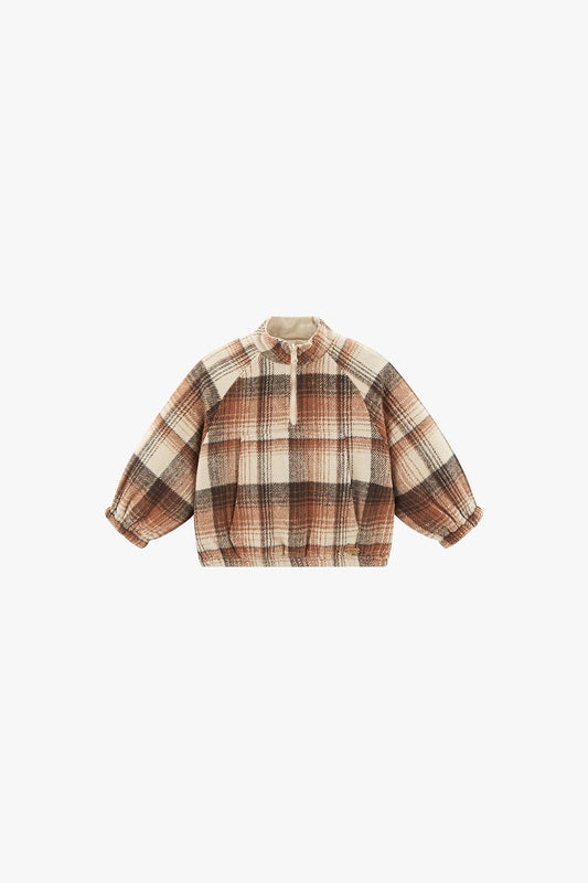 Retro Checkered Plush Jacket - Sunset Brown