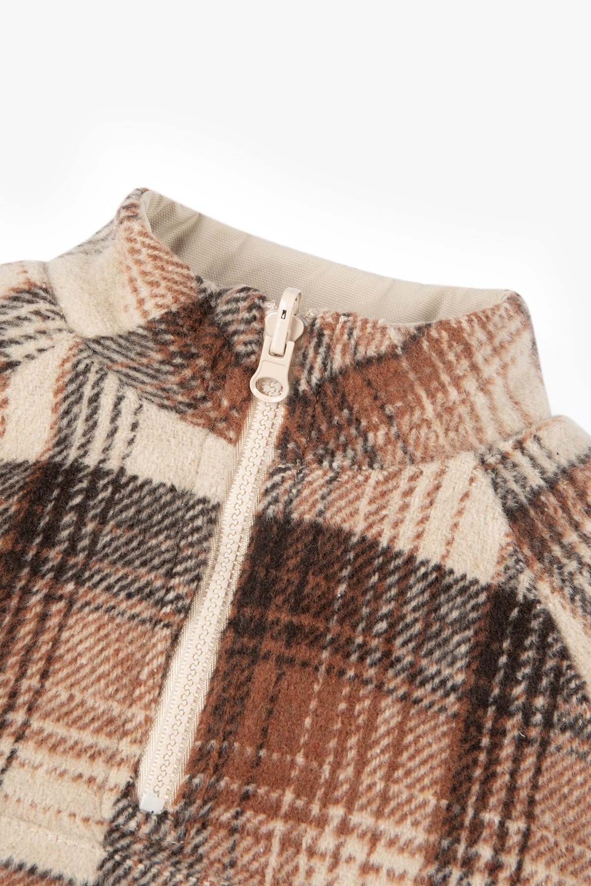 Retro Checkered Plush Jacket - Sunset Brown