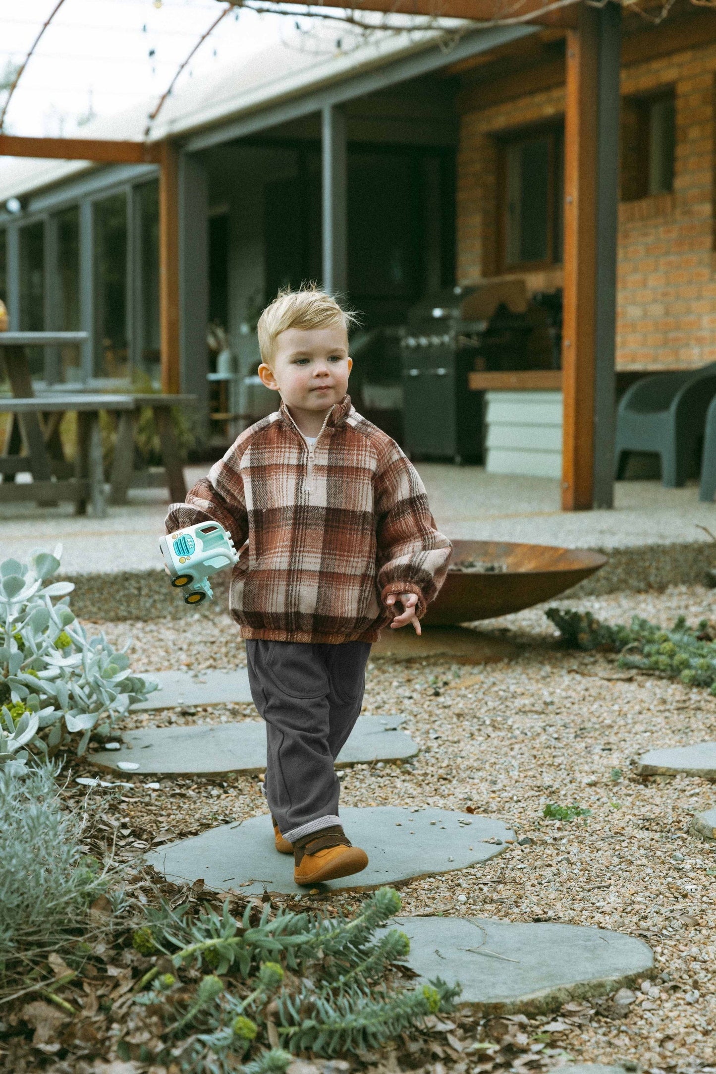 Retro Checkered Plush Jacket - Sunset Brown