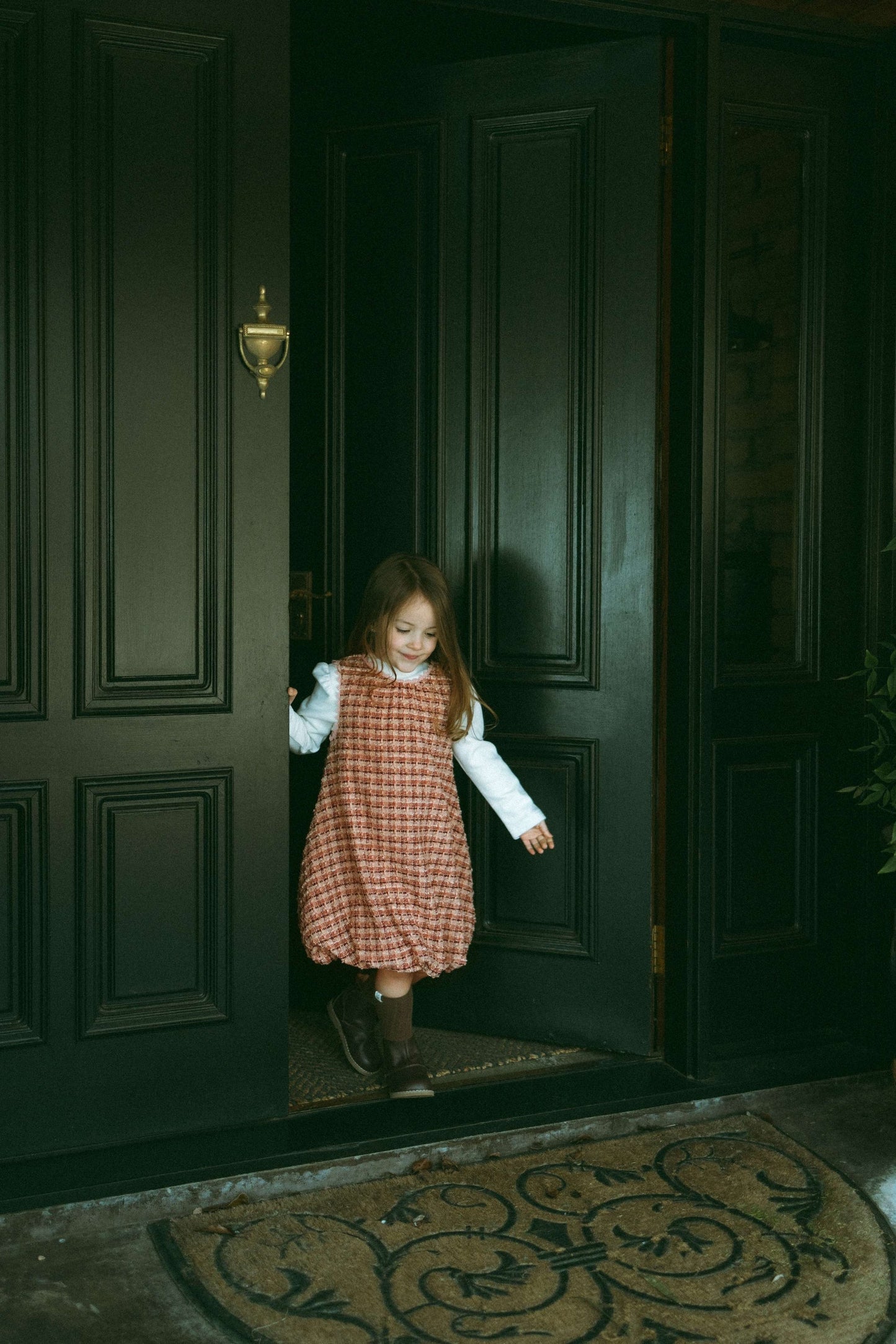 Warm Red Plaid Balloon Skirt - Warm red grid