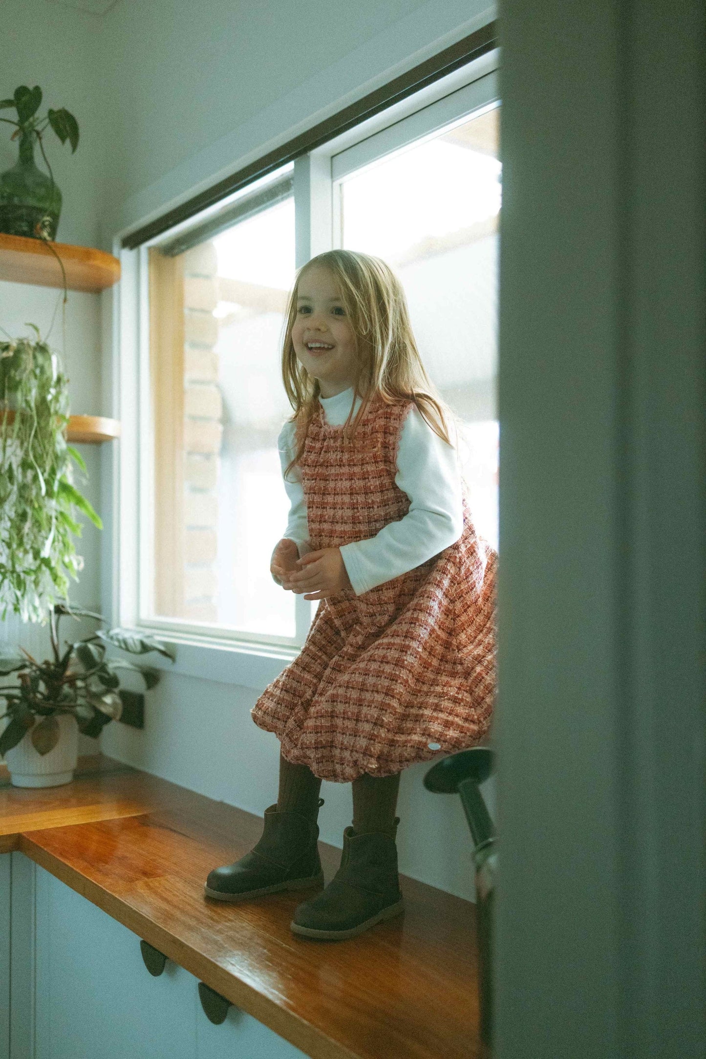 Warm Red Plaid Balloon Skirt - Warm red grid
