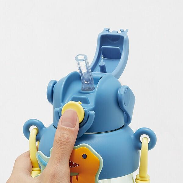 Skater Straw Bottle with Dinosaur Mascot - 650ml (Clear)