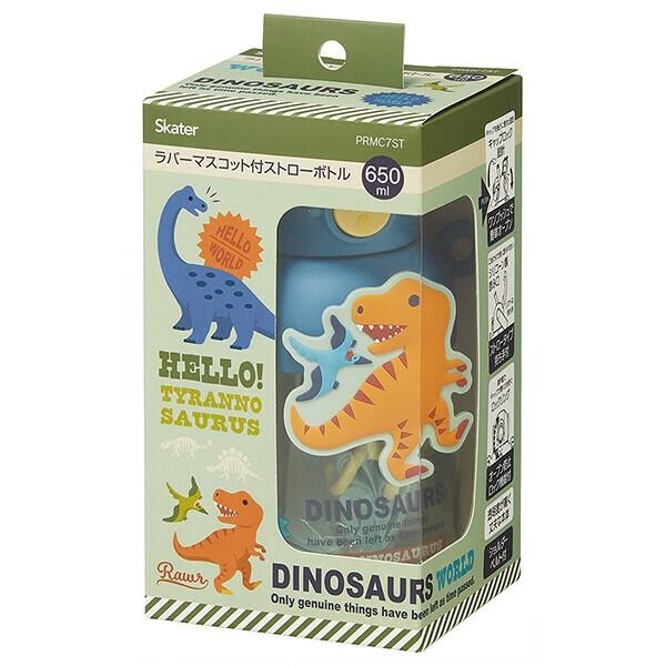 Skater Straw Bottle with Dinosaur Mascot - 650ml (Clear)