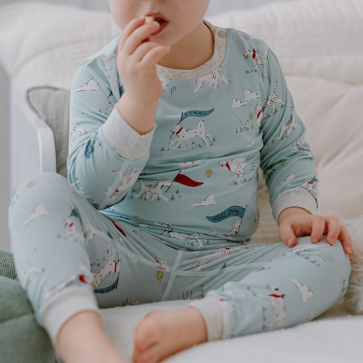 Close view of Puppy Park bamboo jersey pajamas