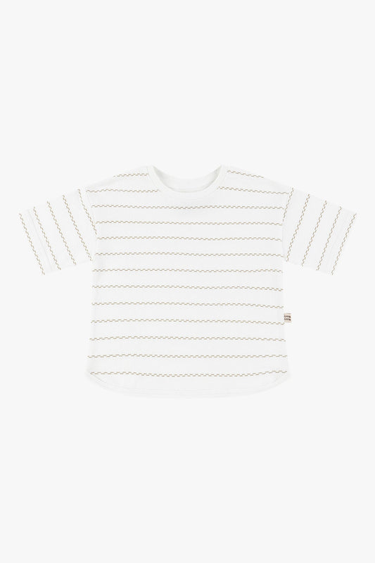 Striped Shoulder-Drop Short Sleeves - Moss Stripes