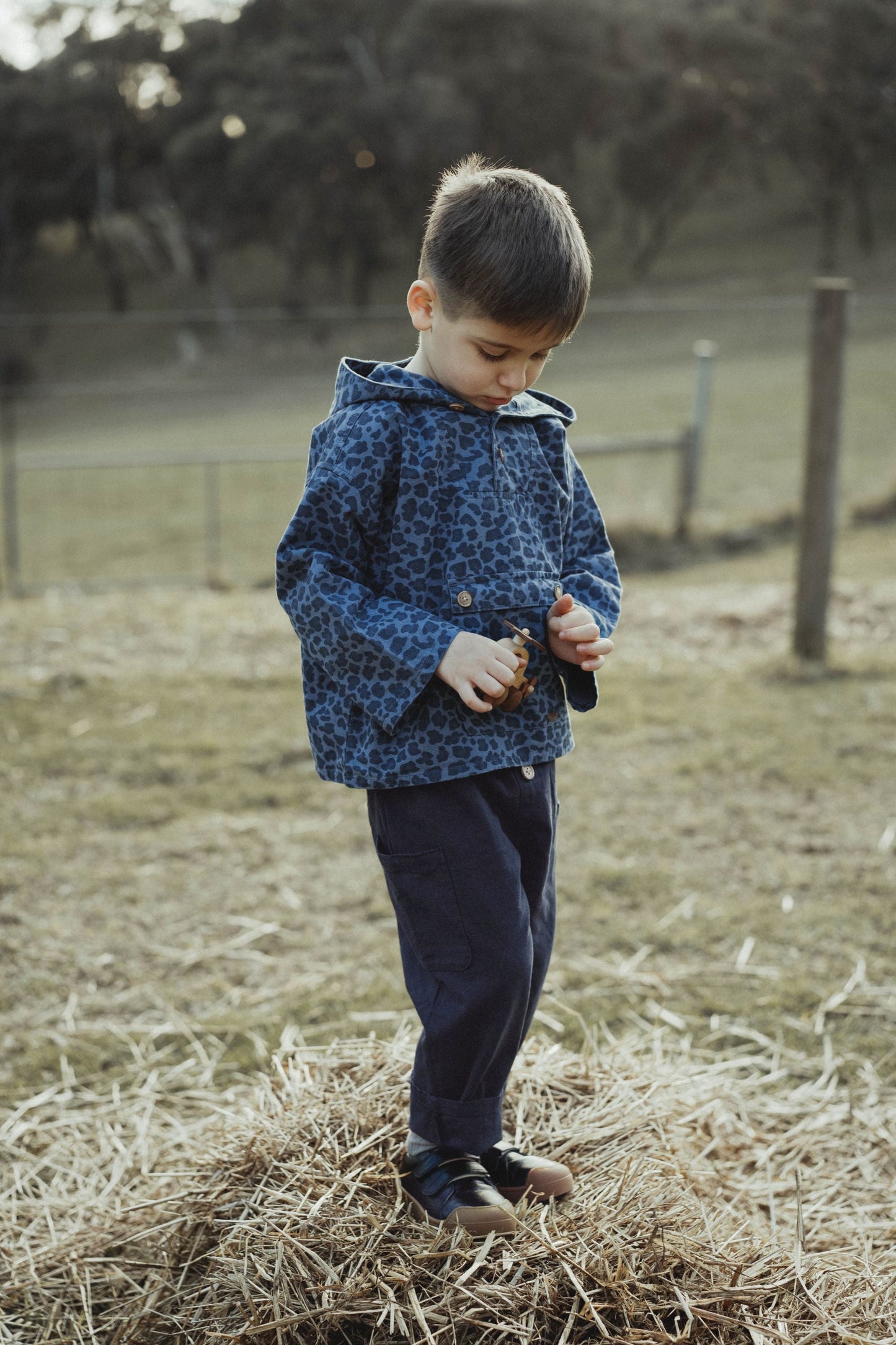 Leopard Print Hoodie Jacket - Navy Blue