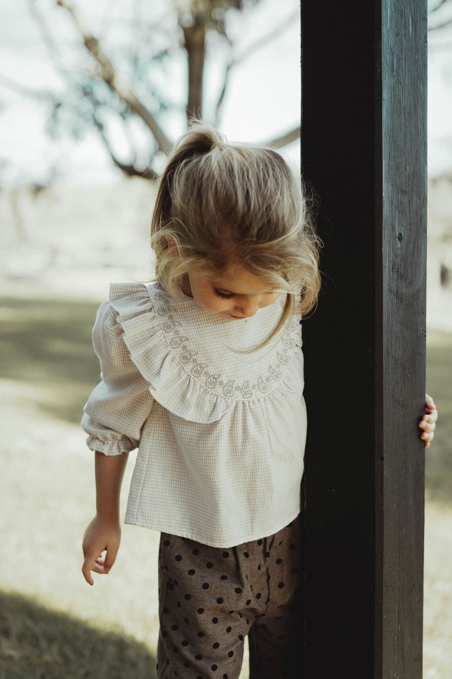 Ruffled Collar Blouse - Light Apricot