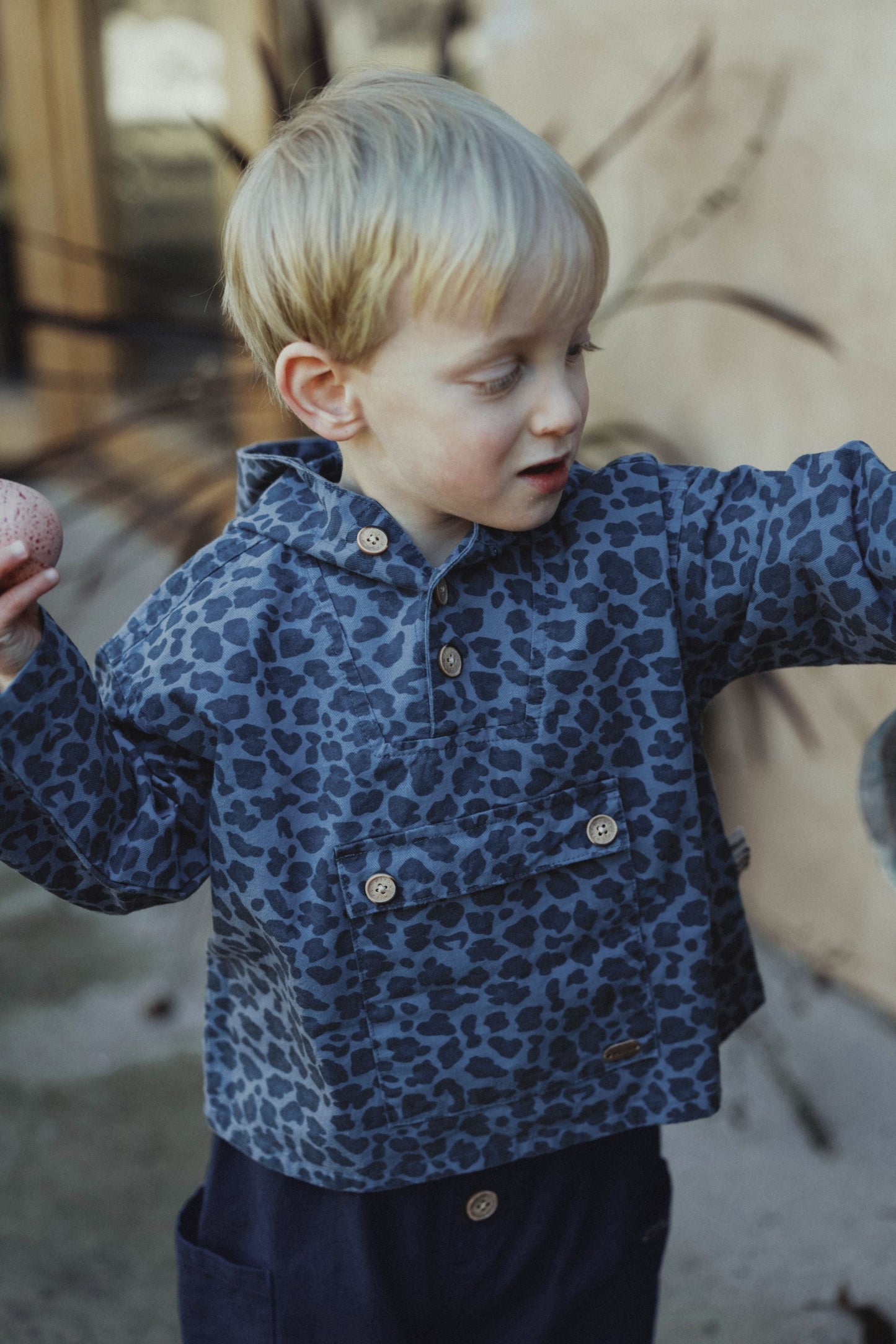 Leopard Print Hoodie Jacket - Navy Blue