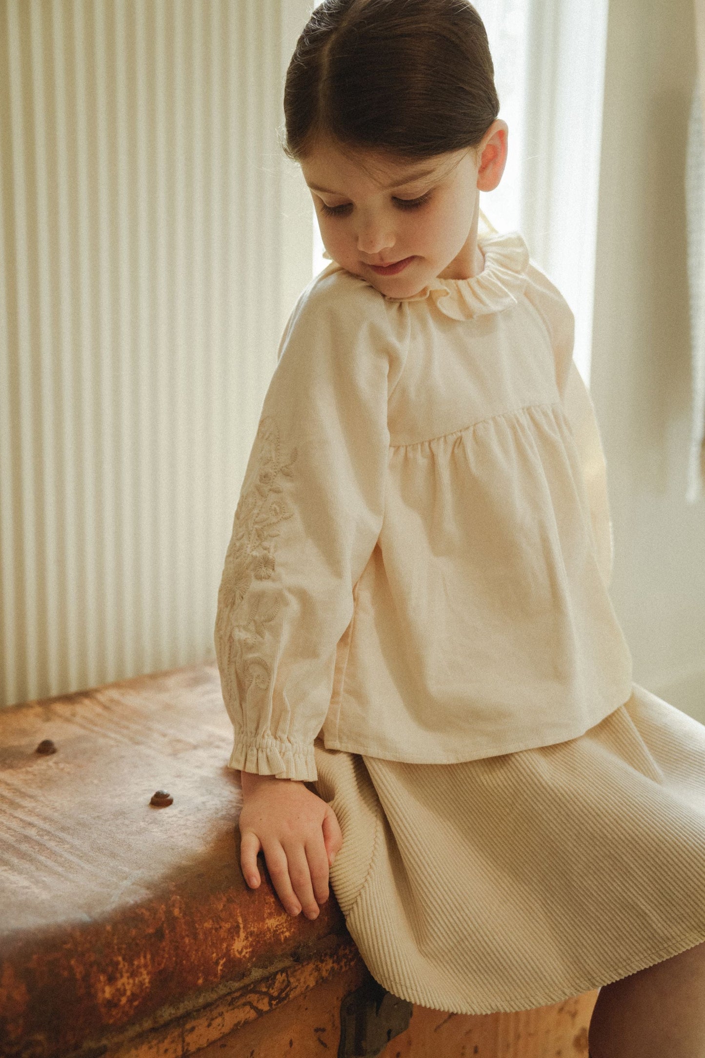 Long Sleeve Corduroy Blouse - Ivory