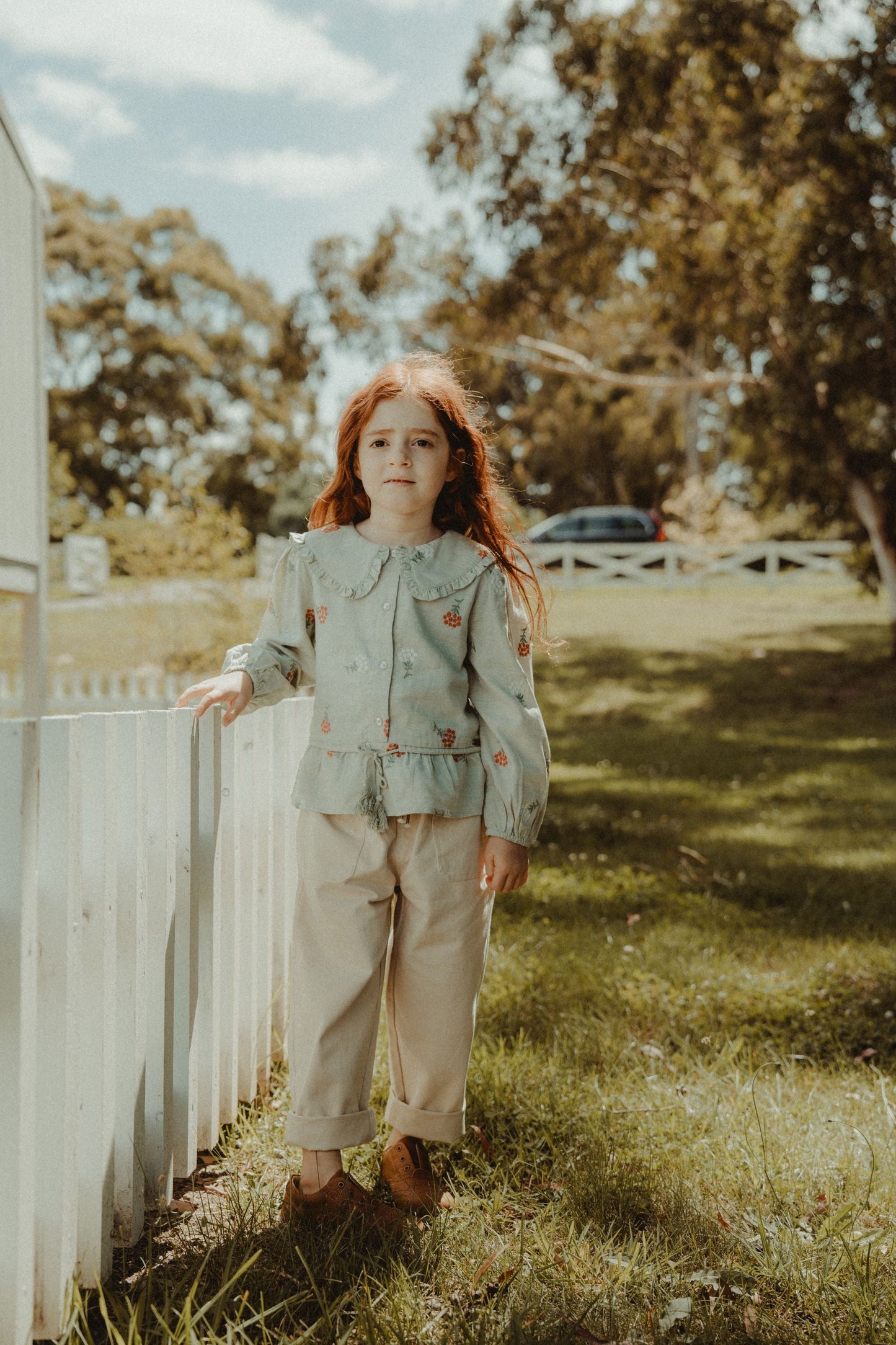 Long Sleeve Embroidered Blouse - Pale Green