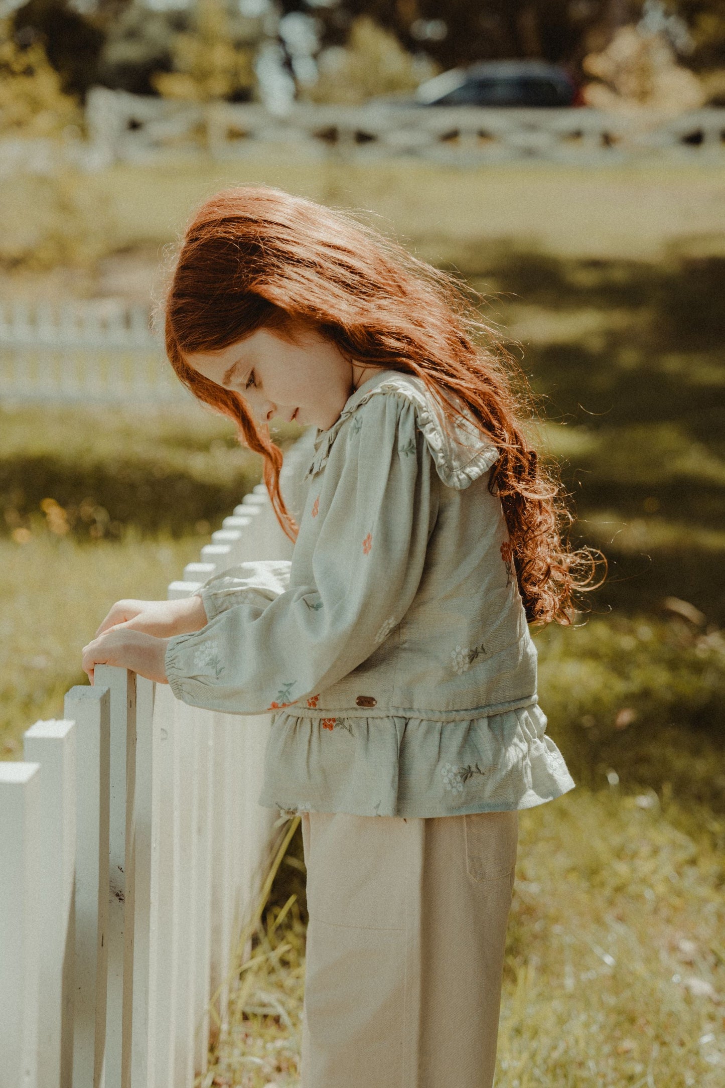 Long Sleeve Embroidered Blouse - Pale Green
