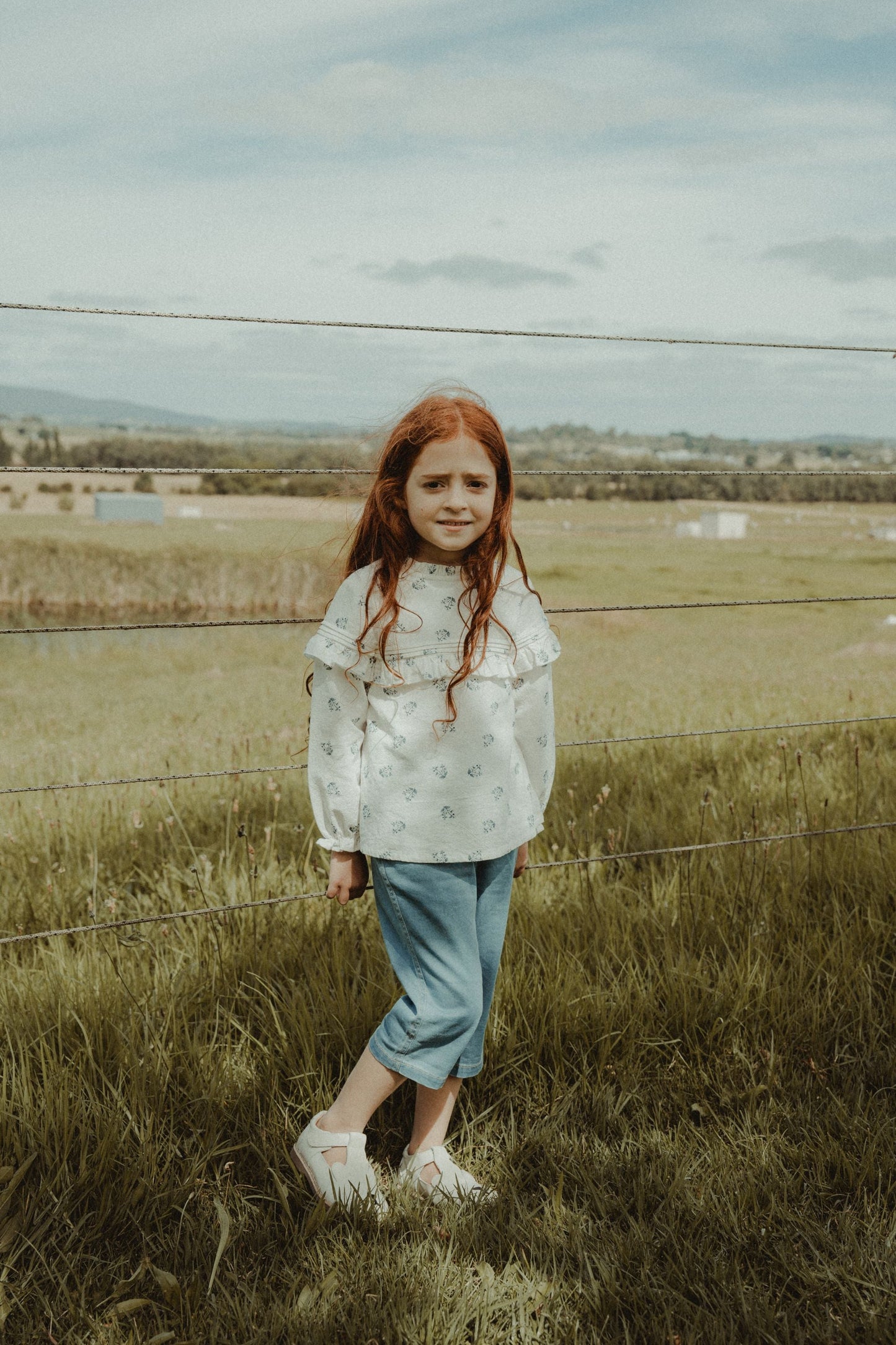 Long Sleeve Printed Blouse - Off-White
