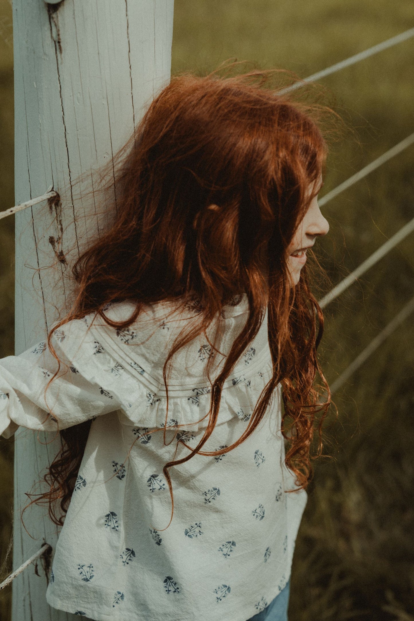 Long Sleeve Printed Blouse - Off-White