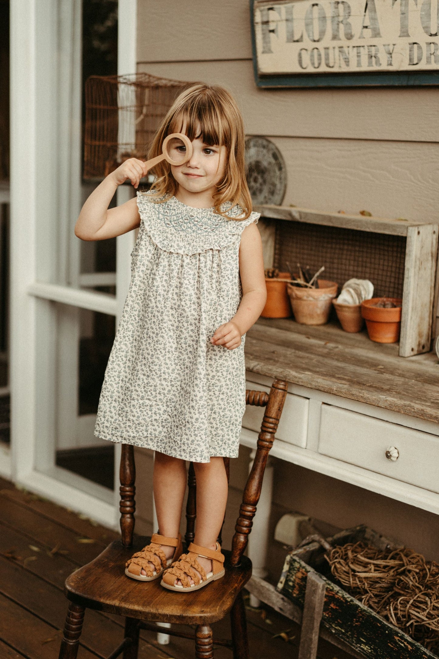 Embroidered Smock Dress - Blue Star Flower