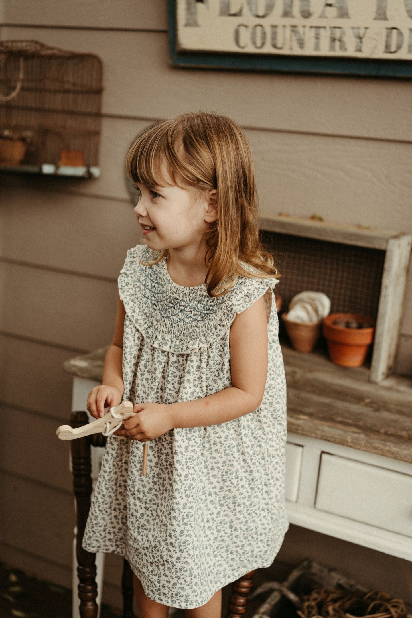 Embroidered Smock Dress - Blue Star Flower