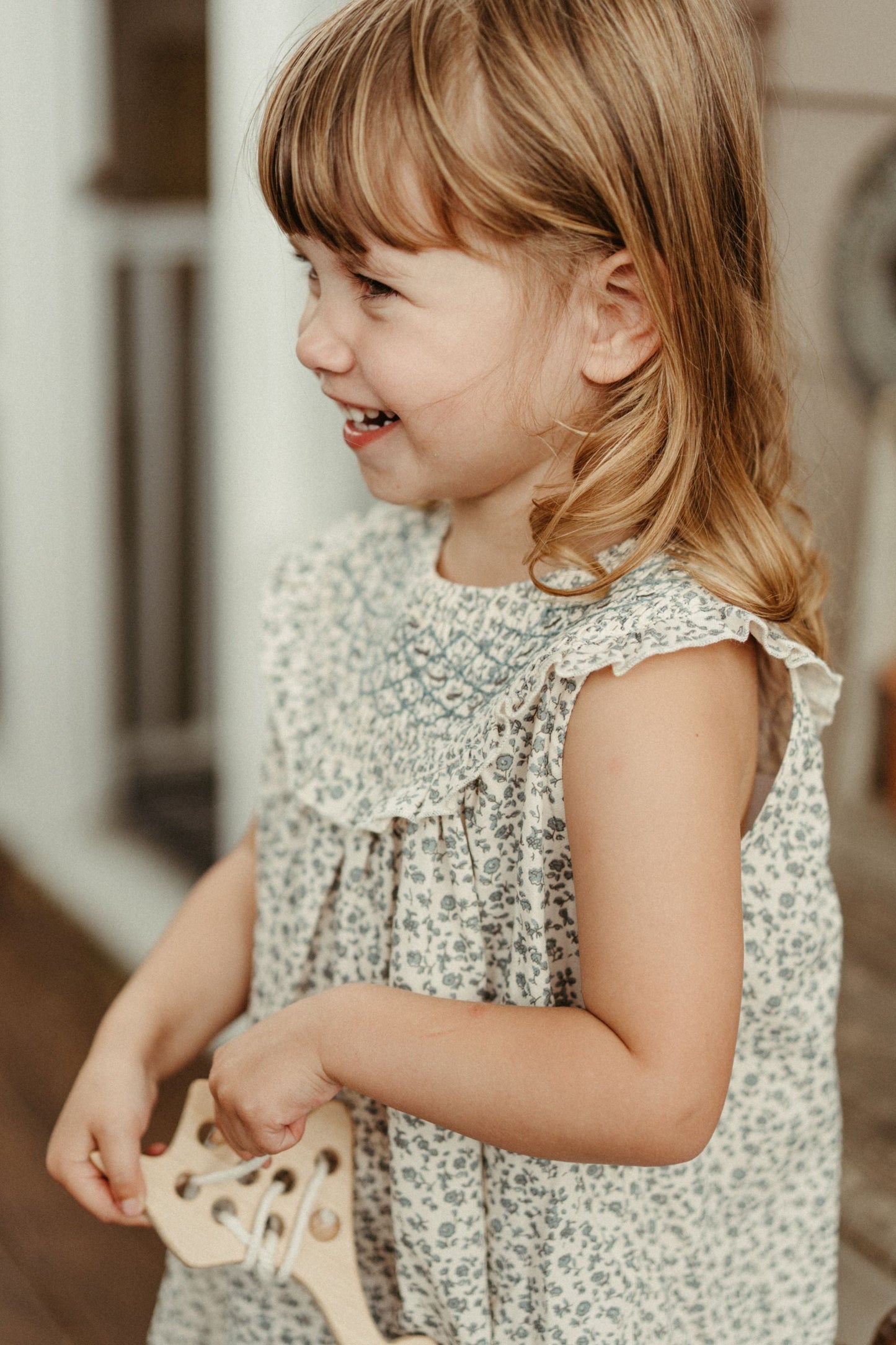 Embroidered Smock Dress - Blue Star Flower