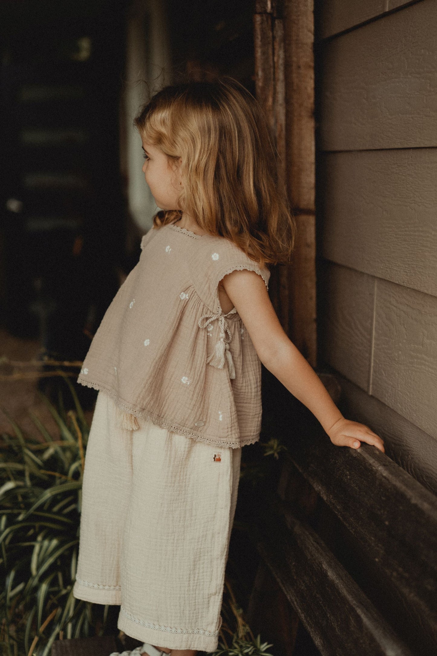 Embroidered Tassel Tank top - Dusty Pink