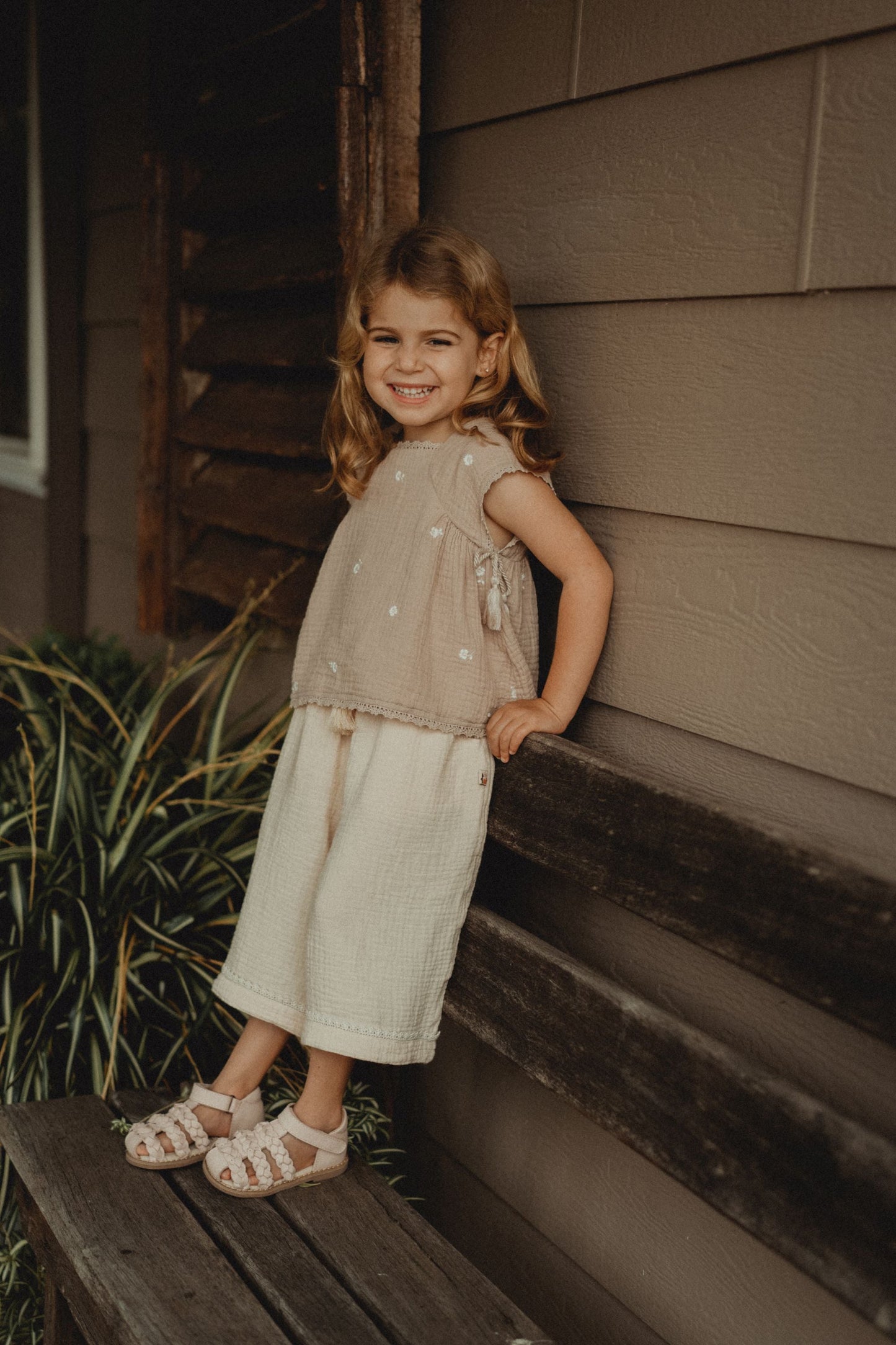 Double Layer Crepe Wide Leg Pants - Oatmeal