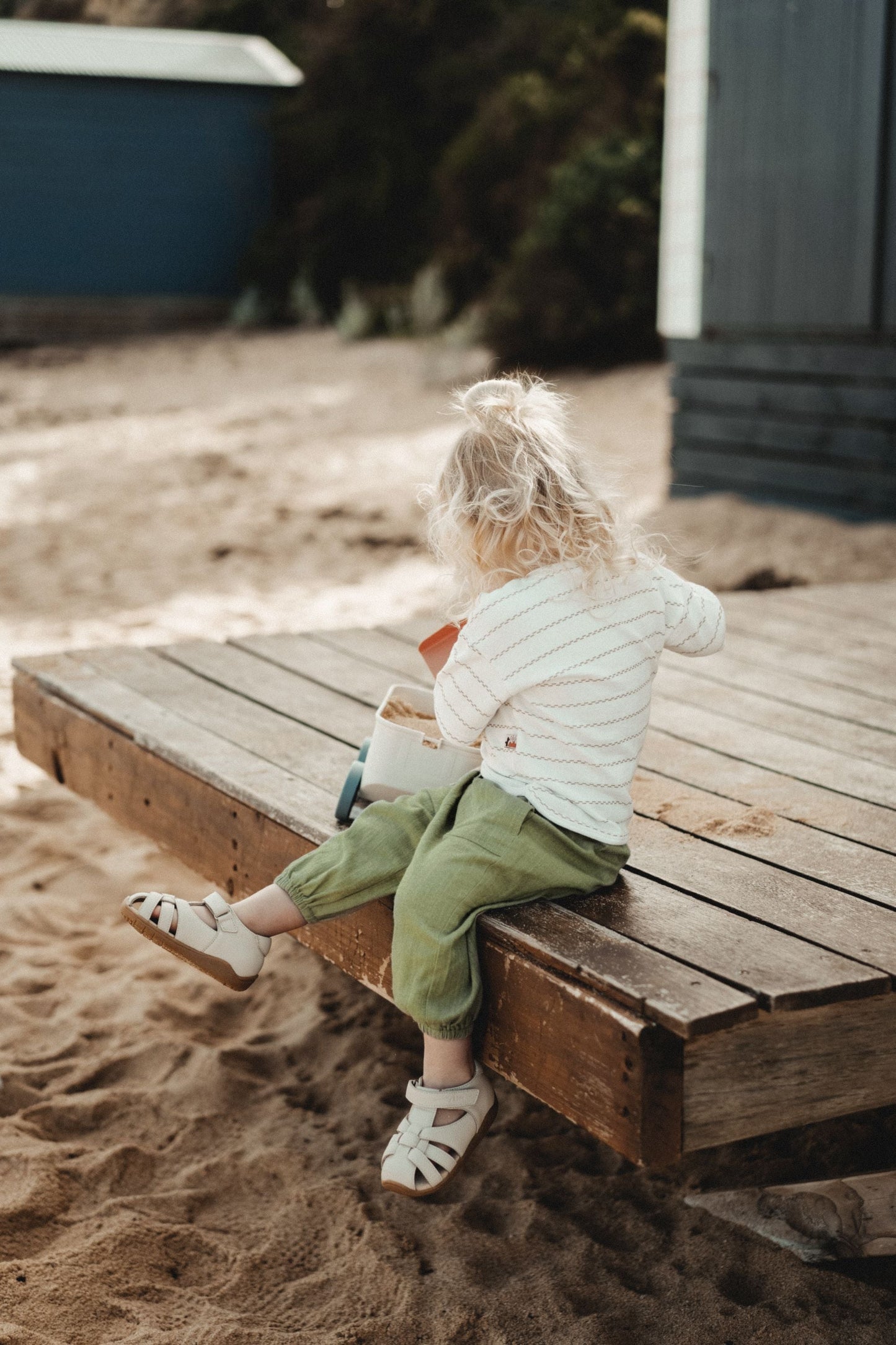 Striped Shoulder-Drop Short Sleeves - Moss Stripes
