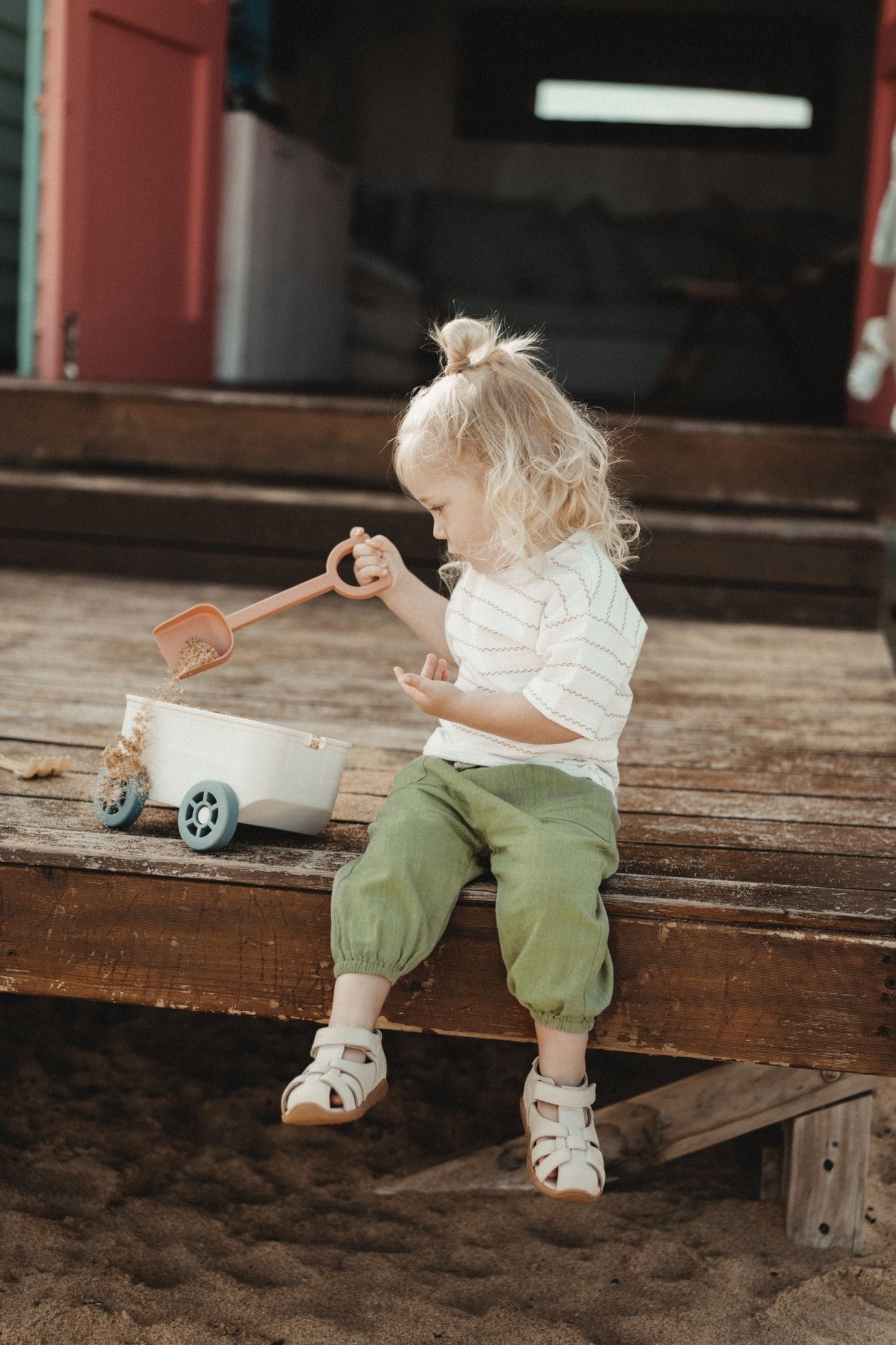 Striped Shoulder-Drop Short Sleeves - Moss Stripes