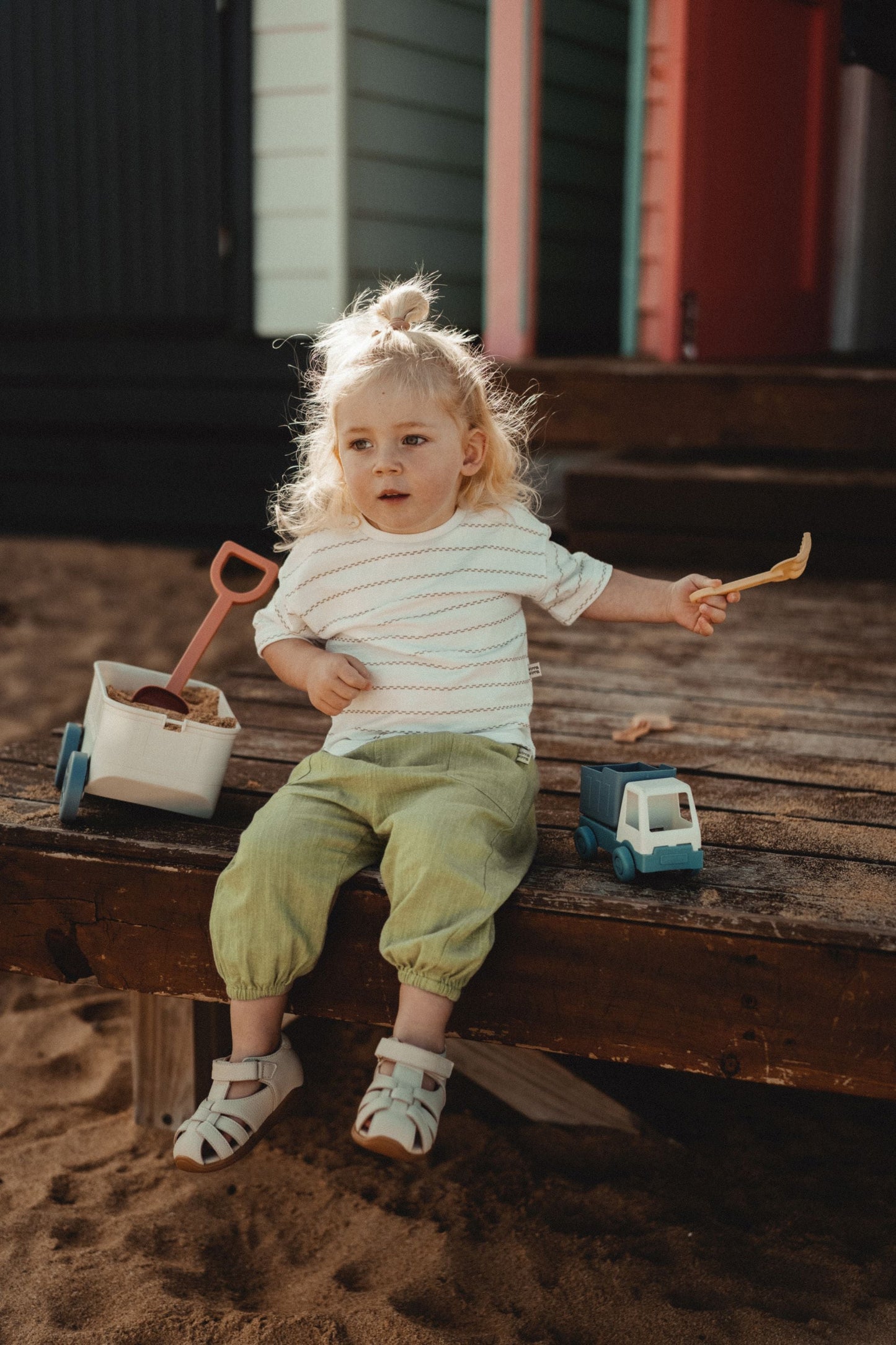Striped Shoulder-Drop Short Sleeves - Moss Stripes