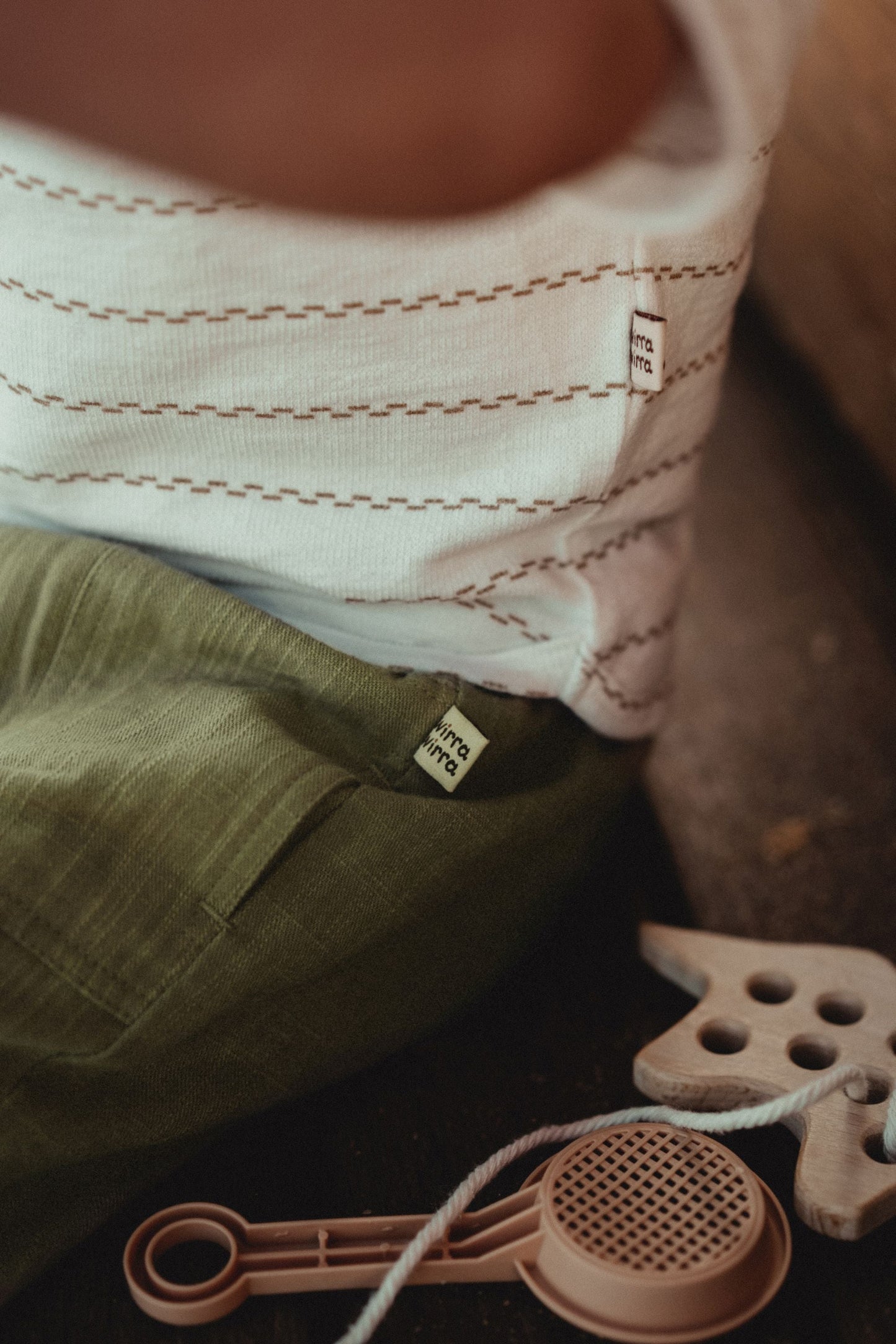 Striped Shoulder-Drop Short Sleeves - Moss Stripes