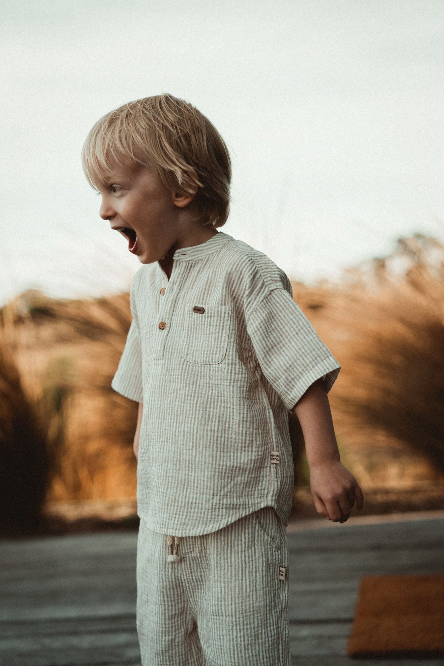 Striped Short Sleeved Shirt - Oatmeal
